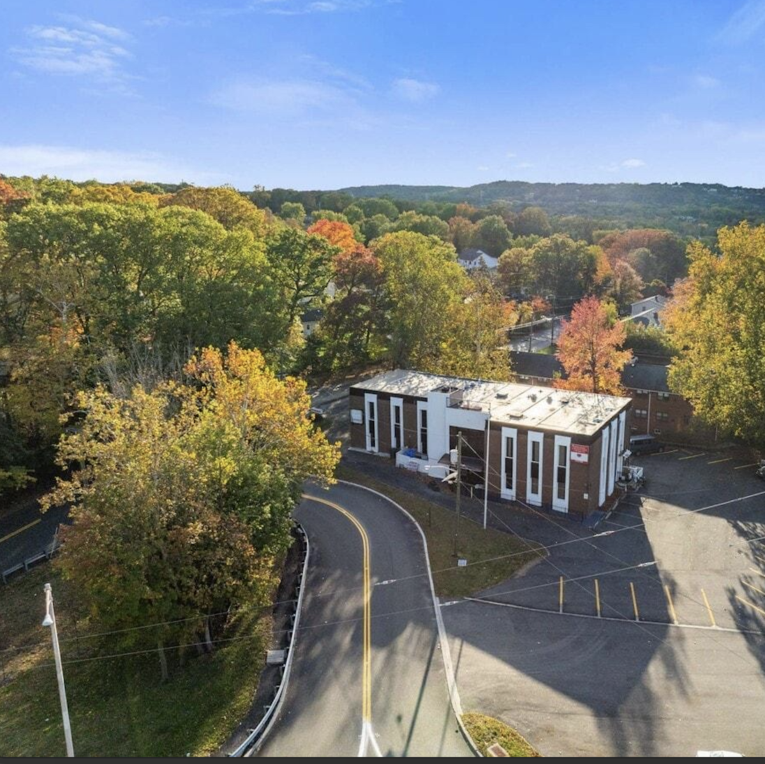 Aerial exterior view of the Samaritan Surgical Specialists office building at 201 Lower Notch Road, Little Falls, NJ